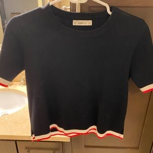 Zara knit - black w red and hits detailed stripes on sleeves and hem